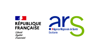 Représentation du logo de l'Agence Régionale de Santé.Le logo arbore des couleurs bleues et vertes.