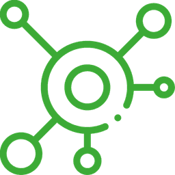 Pictogramme d'un cercle d'interconnexion pour illustrer le deuxième axe d'accompagnement du groupement e-santé occitanie.