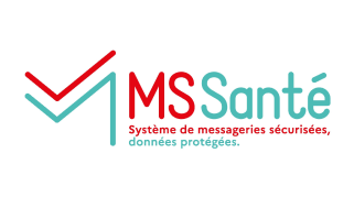 Un M majuscule coupé en vert et rouge avec le texte : Système de messageries sécurisées, données protégées