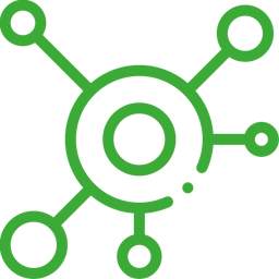 Pictogramme d'un cercle d'interconnexion pour illustrer le deuxième axe d'accompagnement du groupement e-santé occitanie.