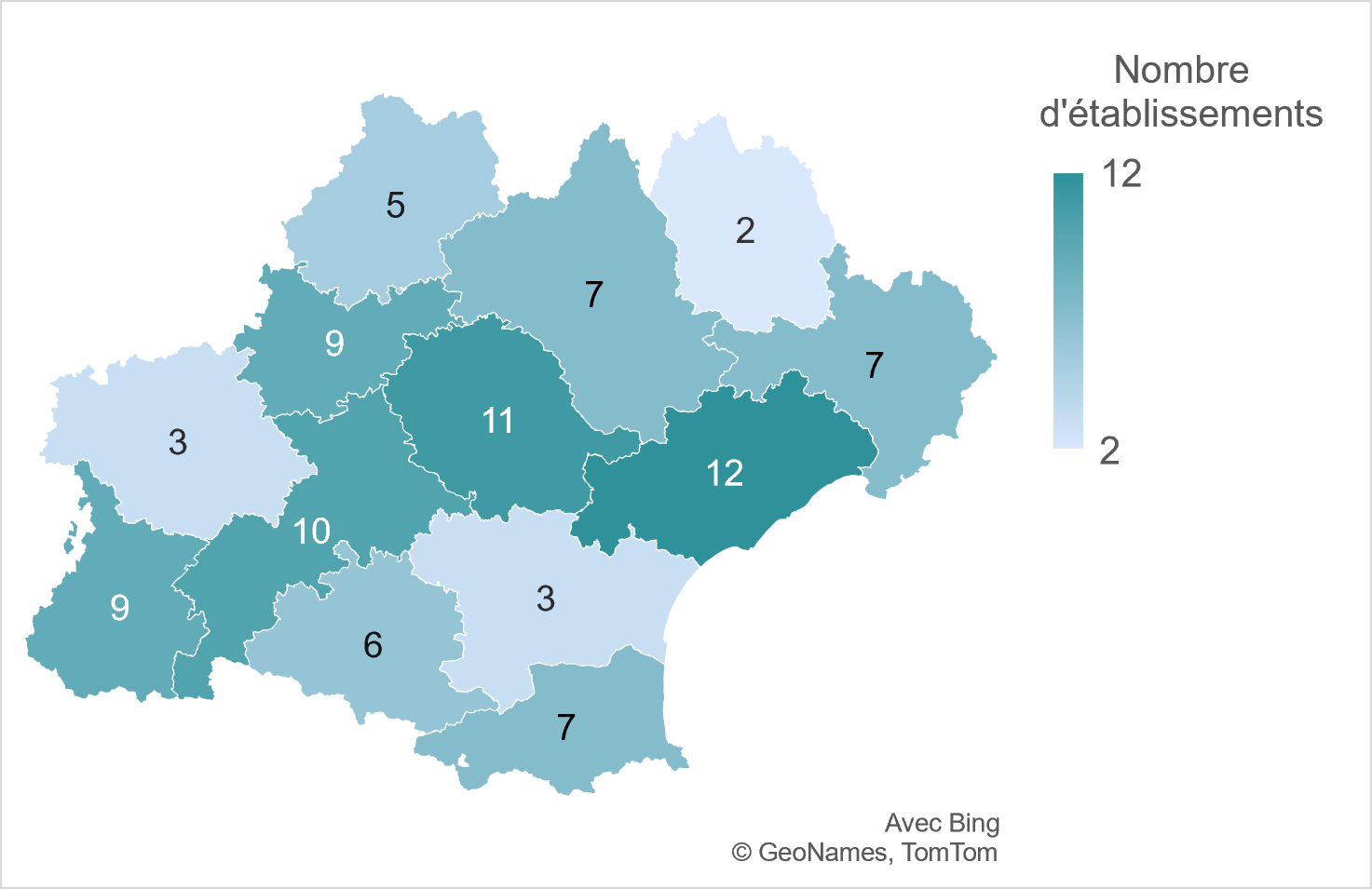 La carte de l'Occitanie indique un fort taux de représentation au sein du club des DRSI dans le cadre du programme ESMS numérique en Occitanie dans les départements du Gard, du Tarn; de la Haute-Garonne, des Hautes-Pyrénées.