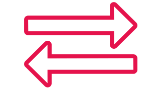Deux flèches de couleur fushia se superposent à l'horizontal, pointant l'une à droite et l'autre à gauche